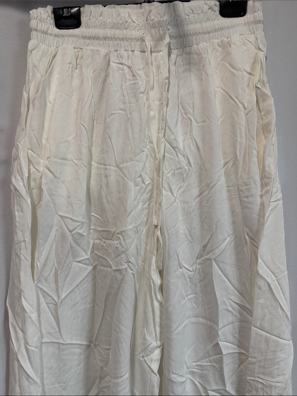 Women's White Wide-Leg Drawstring Pants - Picture 2 of 9
